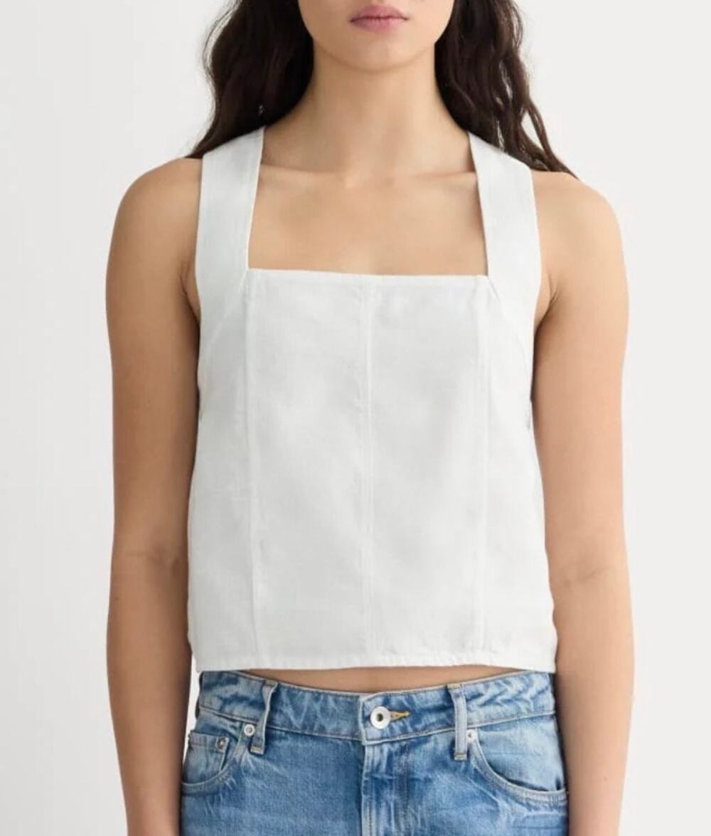 Everlane Linen Crossback Tank Top Natural Cropped Minimalist Size 00 NWT